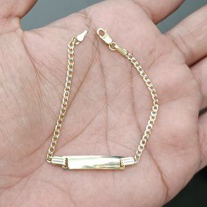 14kt solid gold cuban daimond cut id bracelet size 6 inches